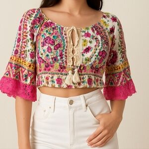 Bohemian Floral Pink Crop Top